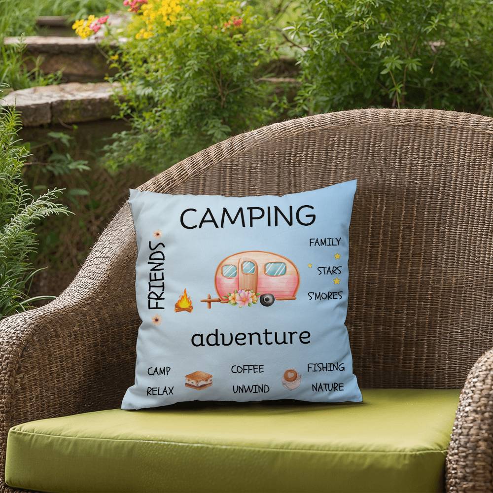 Whimsical Retro Camper Camping Indoor/Outdoor Pillow