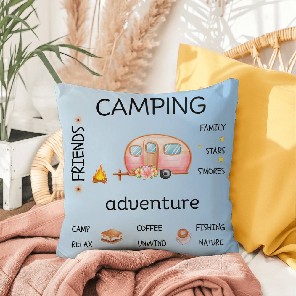 Whimsical Retro Camper Camping Indoor/Outdoor Pillow