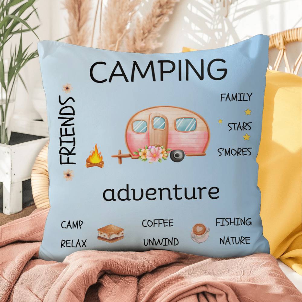 Whimsical Retro Camper Camping Indoor/Outdoor Pillow